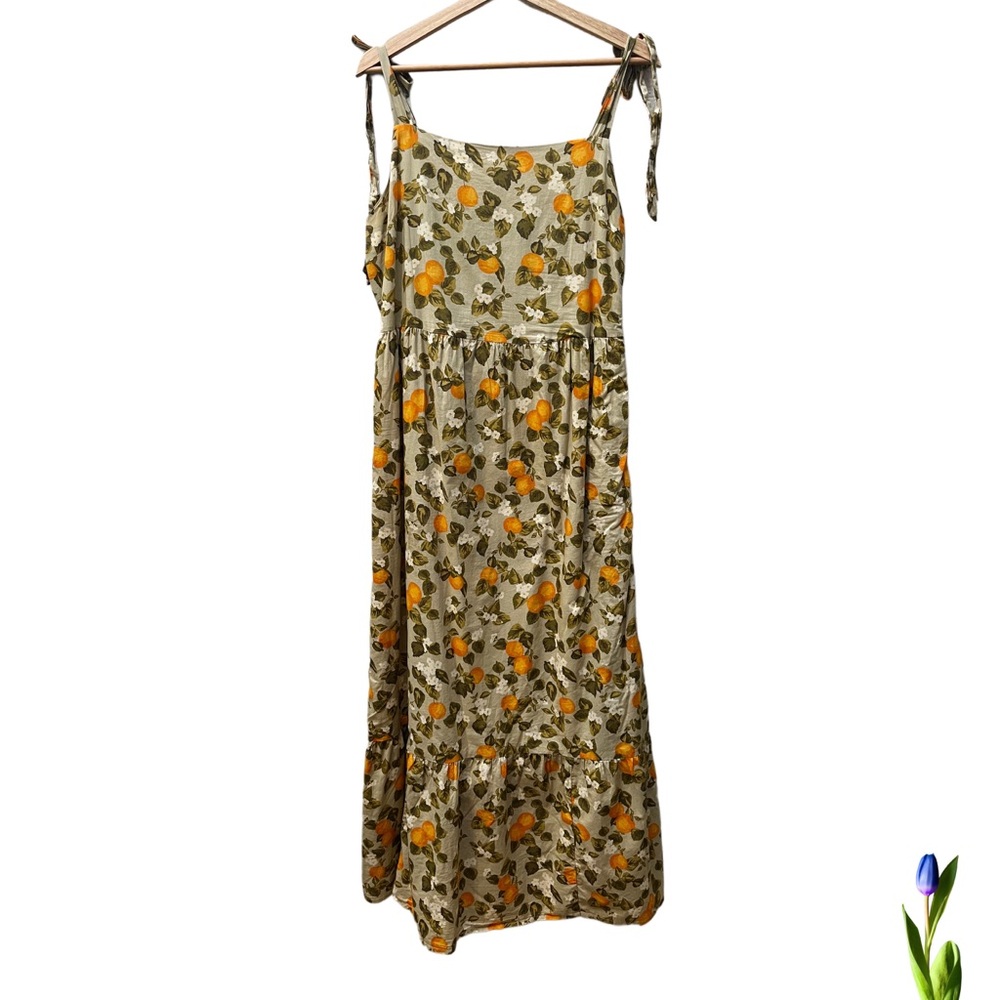 Dip Floral Maxi Dress Garden Party Green and Orange Floral pattern Size XL